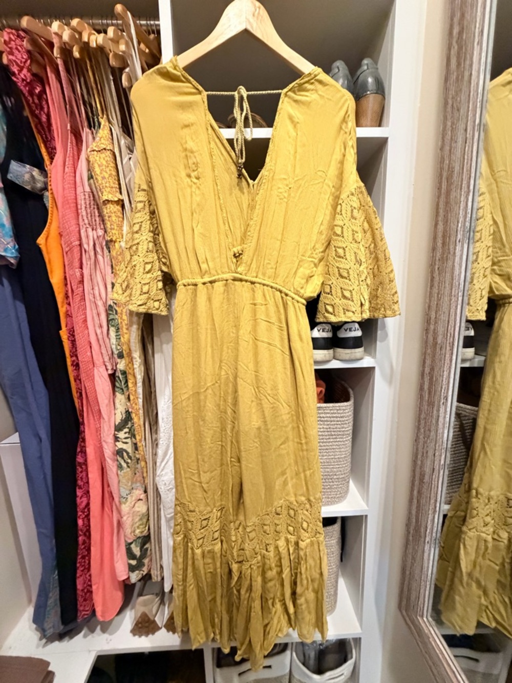 Free People Mustard Yellow Crochet-Sleeve Wide-Leg Jumpsuit - Picture 5 of 5
